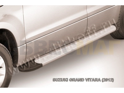 Пороги алюминиевые Slitkoff Optima Silver для Suzuki Grand Vitara № AL-SGV12002