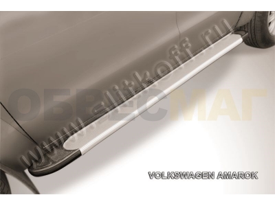 Пороги алюминиевые Slitkoff Optima Silver для Volkswagen Amarok № AL-VWAM13-02