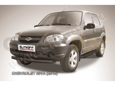 Защита переднего бампера 76 мм чёрная Slitkoff для Chevrolet Niva 2009-2020