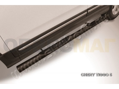 Пороги труба с накладками 76 мм чёрная для Chery Tiggo 5 № CT5-005B