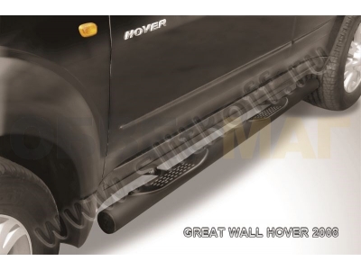 Пороги труба с накладками 76 мм чёрная для Great Wall Hover № GWHN007B