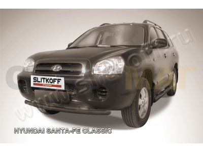 Защита переднего бампера 57 мм чёрная Slitkoff для Hyundai Santa Fe Сlassic 2000-2012
