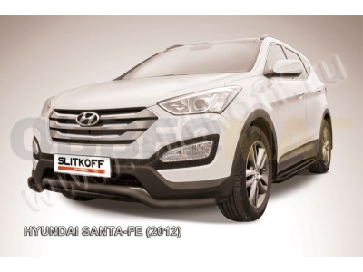 Защита переднего бампера 57 мм волна чёрная Slitkoff для Hyundai Santa Fe 2012-2018