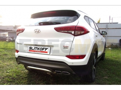 Защита заднего бампера 42 мм скоба серебристая Slitkoff для Hyundai Tucson 2015-2018