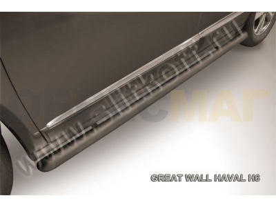 Пороги труба 57 мм со скосами 45 градусов завальцованные чёрная для Haval H6 № HavH6006B