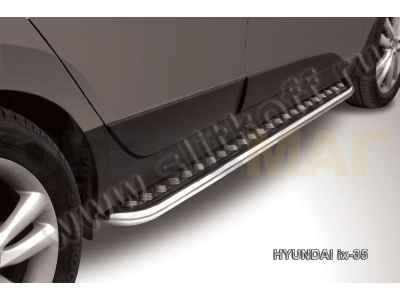 Пороги с площадкой алюминиевый лист 57 мм усиленные для Hyundai ix35 № Hix35-007