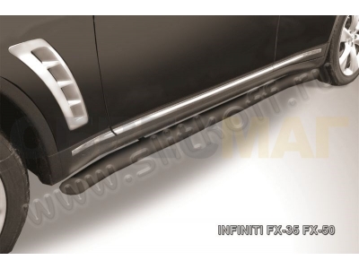 Пороги труба 76 мм с гибами чёрная Slitkoff для Infiniti FX35/37 2008-2014