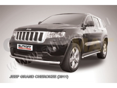 Защита переднего бампера 57 мм радиусная серебристая Slitkoff для Jeep Grand Cherokee 2010-2021