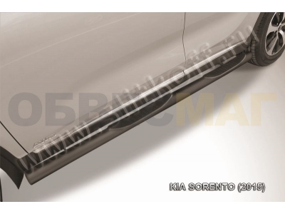 Пороги труба с накладками 76 мм чёрная для Kia Sorento № KS15-006B
