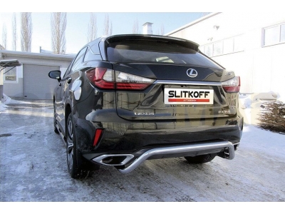 Защита заднего бампера 57 мм скоба серебристая Slitkoff для Lexus RX-350 2015-2021