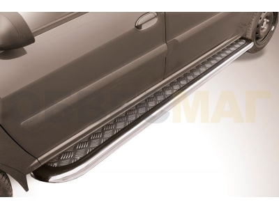 Пороги с площадкой алюминиевый лист 42 мм усиленные Slitkoff для Lada Largus 2012-2021