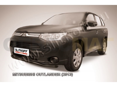 Защита переднего бампера 57 мм волна чёрная Slitkoff для Mitsubishi Outlander 2012-2014
