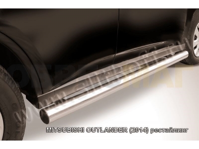 Пороги труба 76 мм серебристая для Mitsubishi Outlander № MOUT14-006S