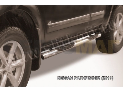 Пороги труба с накладками 76 мм серебристая для Nissan Pathfinder № NIP11-003S