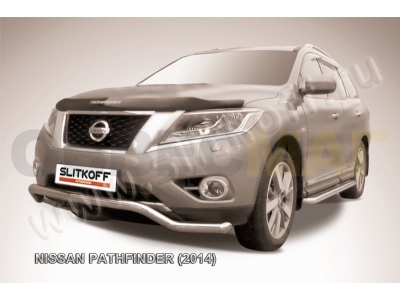 Защита переднего бампера 57 мм волна серебристая Slitkoff для Nissan Pathfinder 2014-2021