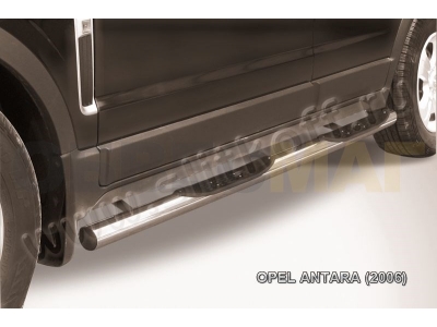 Пороги труба с накладками 76 мм серебристая для Opel Antara № OPAN008S