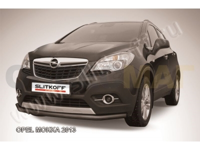 Защита переднего бампера 57 мм длинная чёрная Slitkoff для Opel Mokka 2012-2021