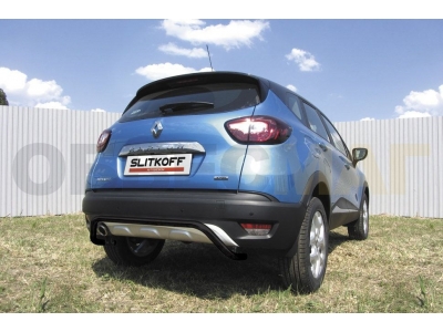 Защита заднего бампера 42 мм скоба чёрная Slitkoff для Renault Kaptur 2WD 2016-2021