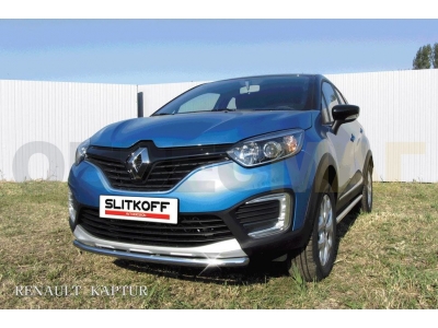Защита переднего бампера 42 мм серебристая Slitkoff для Renault Kaptur 4WD 2016-2021