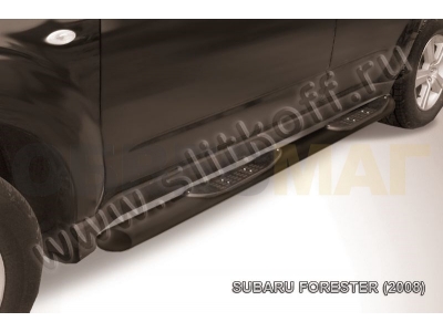 Пороги труба с накладками 76 мм чёрная для Subaru Forester № SF014B