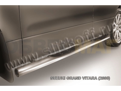Пороги труба с накладками 76 мм серебристая для Suzuki Grand Vitara № SGV05009S