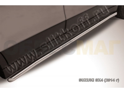 Пороги труба 42 мм с гибами серебристая Slitkoff для Suzuki SX4 2013-2021
