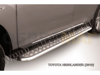 Пороги с площадкой алюминиевый лист 57 мм для Toyota Highlander № THI011