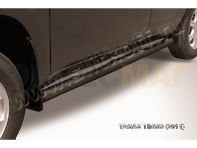 Пороги труба с накладками 76 мм чёрная Slitkoff для Vortex Tingo 2010-2012