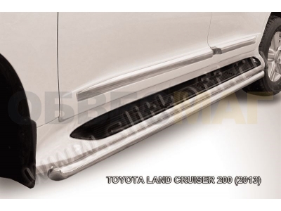 Защита штатных порогов 57 мм серебристая Slitkoff для Toyota Land Cruiser 200 2013-2015