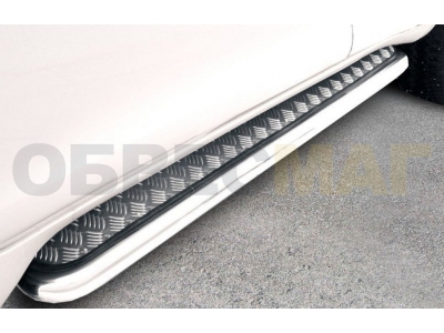 Пороги с площадкой алюминиевый лист 76 мм усиленные для Toyota Land Cruiser Prado 150 № TOP17-008