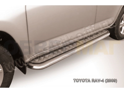 Пороги с площадкой алюминиевый лист 57 мм Slitkoff для Toyota RAV4 2009-2010