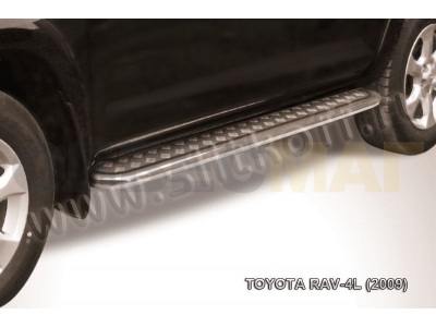 Пороги с площадкой алюминиевый лист 57 мм Slitkoff для Toyota RAV4 Длинная база 2009-2013
