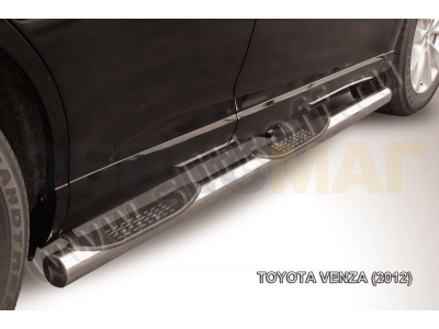 Пороги труба с накладками 76 мм серебристая для Toyota Venza № TVEN006S
