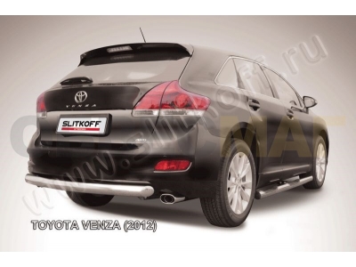 Защита заднего бампера 76 мм радиусная серебристая Slitkoff для Toyota Venza 2012-2017