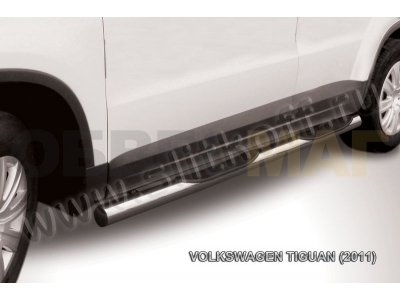 Пороги труба с накладками 76 мм серебристая для Volkswagen Tiguan № VWTIG-005S