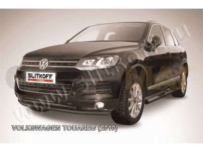 Защита передняя двойная 57-57 мм чёрная Slitkoff для Volkswagen Touareg 2010-2014