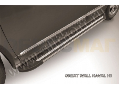 Пороги алюминиевые Slitkoff Luxe Black для Haval H6 № AL-Hav6003
