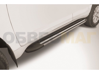 Пороги алюминиевые Slitkoff Luxe Black для Toyota Land Cruiser Prado 150 2017-2021