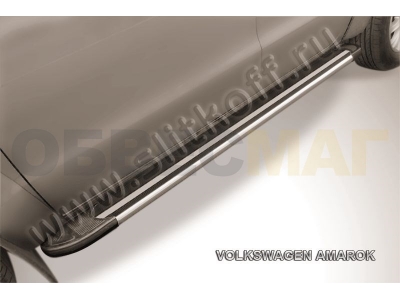 Пороги алюминиевые Slitkoff Luxe Black для Volkswagen Amarok № AL-VWAM13-03