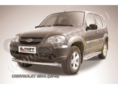 Защита переднего бампера 76 мм серебристая Slitkoff для Chevrolet Niva 2009-2020