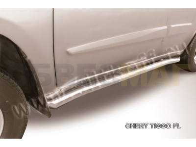 Пороги труба 57 мм с гибами серебристая для Chery Tiggo FL № CT-FL-006S