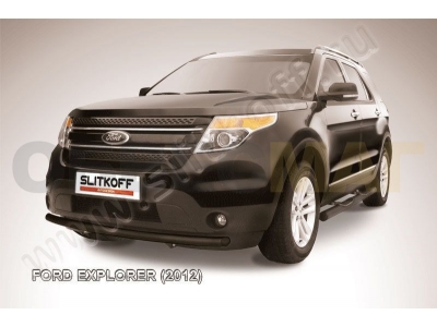 Защита переднего бампера 57 мм чёрная Slitkoff для Ford Explorer 2011-2015
