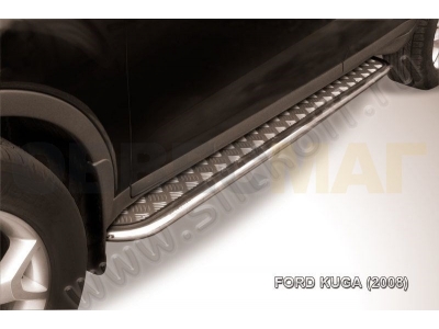 Пороги с площадкой алюминиевый лист 42 мм для Ford Kuga № FKG010
