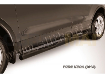 Пороги труба с накладками 76 мм чёрная для Ford Kuga № FKG13-005B