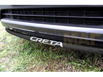 Защита переднего бампера 42 мм радиусная с надписью чёрная для Hyundai Creta № HCRET4WD003B