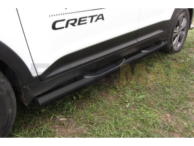 Пороги труба с накладками 76 мм чёрная для Hyundai Creta № HCRET4WD007B
