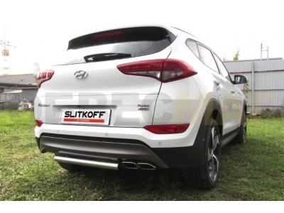 Защита заднего бампера 57 мм короткая Slitkoff для Hyundai Tucson 2015-2018