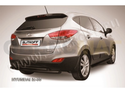 Защита заднего бампера двойная 57-42 мм чёрная Slitkoff для Hyundai ix35 2010-2015