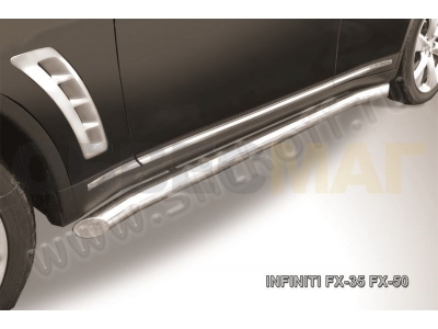 Пороги труба 76 мм с гибами серебристая Slitkoff для Infiniti FX35/37 2008-2014