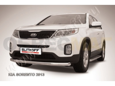 Защита переднего бампера 76 мм серебристая Slitkoff для Kia Sorento 2012-2015